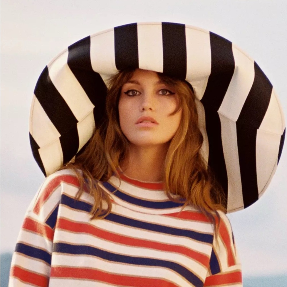 NWT Anthropologie Floppy Striped Hat Oversized Beach Navy Blue/White OSFA